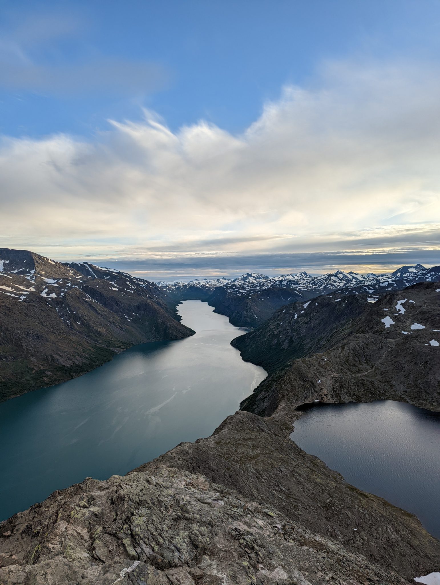 Overlook of the fjord with a lake hugging it.