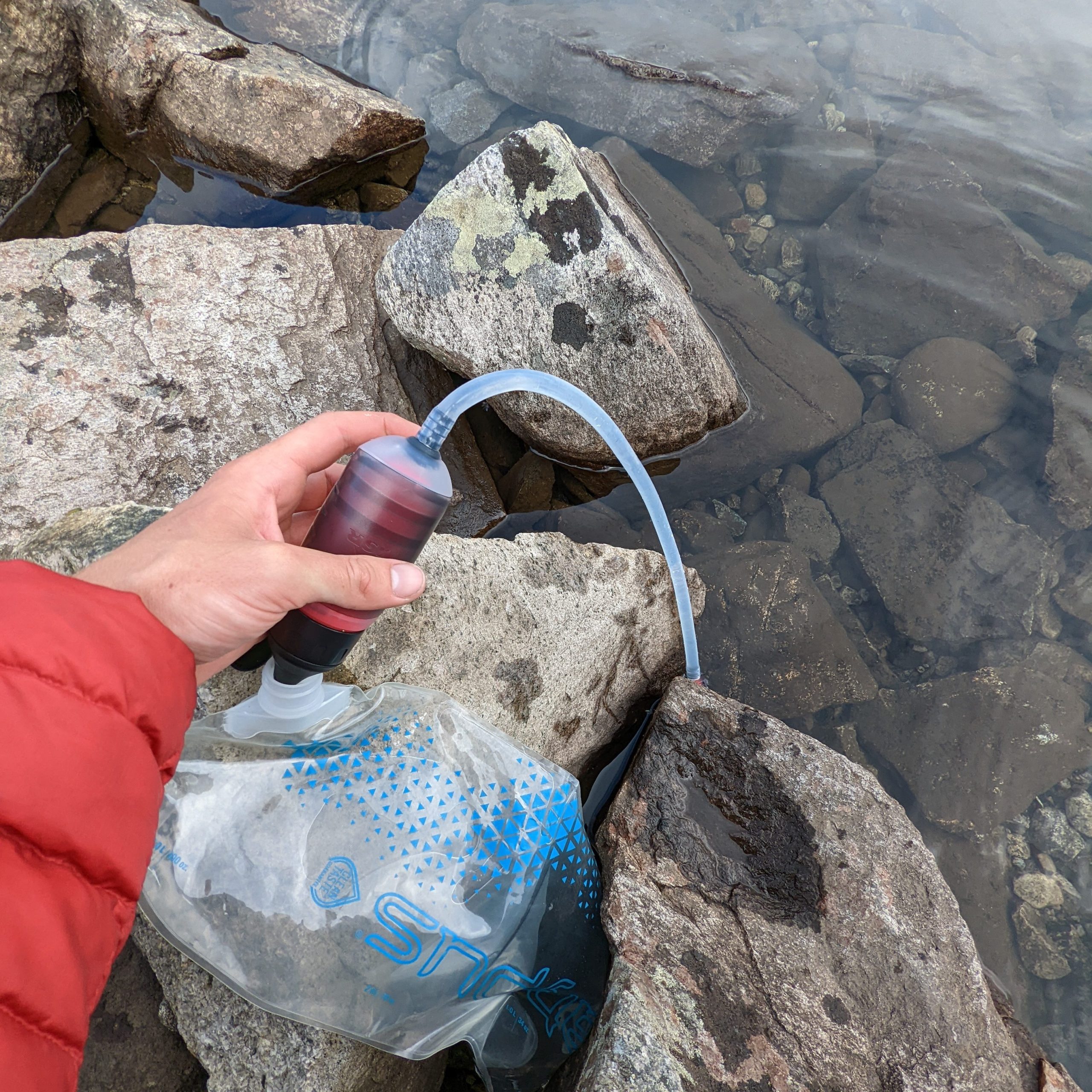 Holding a water filter and water bladder in the water